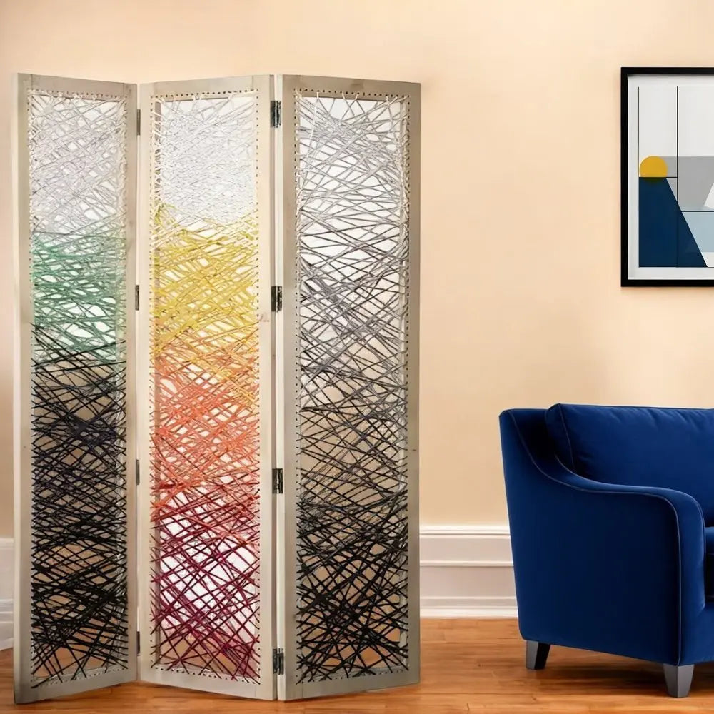 72" Natural Solid Wood Folding Three Panel Screen Room Divider - NOBLE HOME INTERIORS