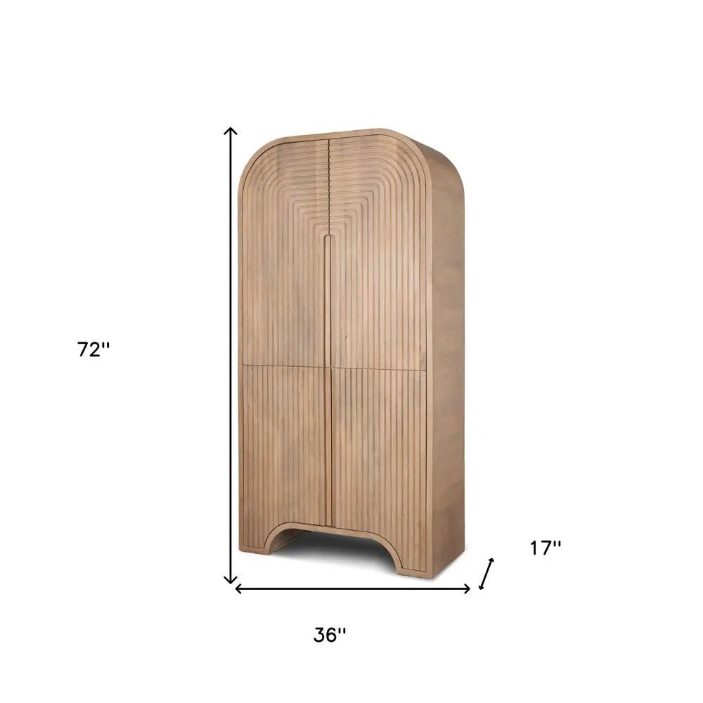 72" Natural Solid Wood Textured Door Arched Cabinet With Four Doors HomeRoots