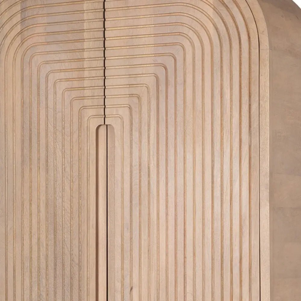 72" Natural Solid Wood Textured Door Arched Cabinet With Four Doors HomeRoots