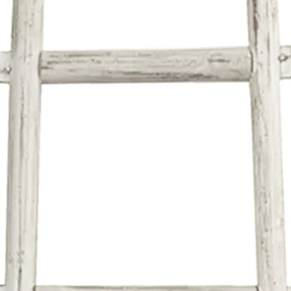 72" White Rustic Six Step Wood Ladder Shelf - NOBLE HOME INTERIORS