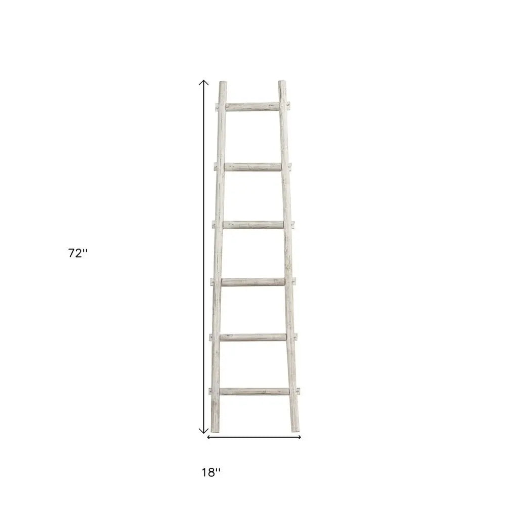 72" White Rustic Six Step Wood Ladder Shelf - NOBLE HOME INTERIORS