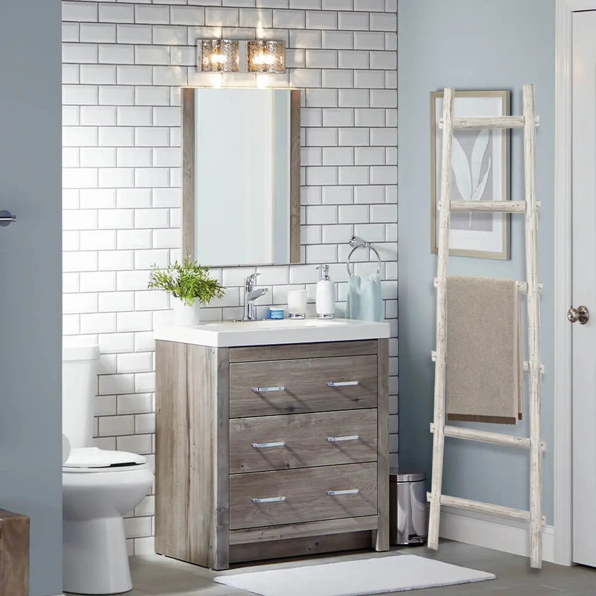 72" White Rustic Six Step Wood Ladder Shelf - NOBLE HOME INTERIORS