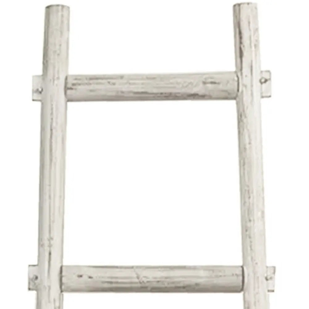72" White Rustic Six Step Wood Ladder Shelf - NOBLE HOME INTERIORS