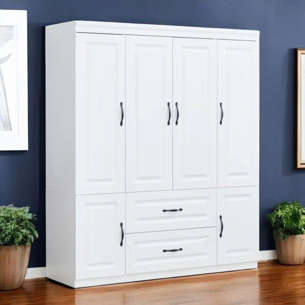 72" White Six Door Two Drawer Combo Dresser - NOBLE HOME INTERIORS