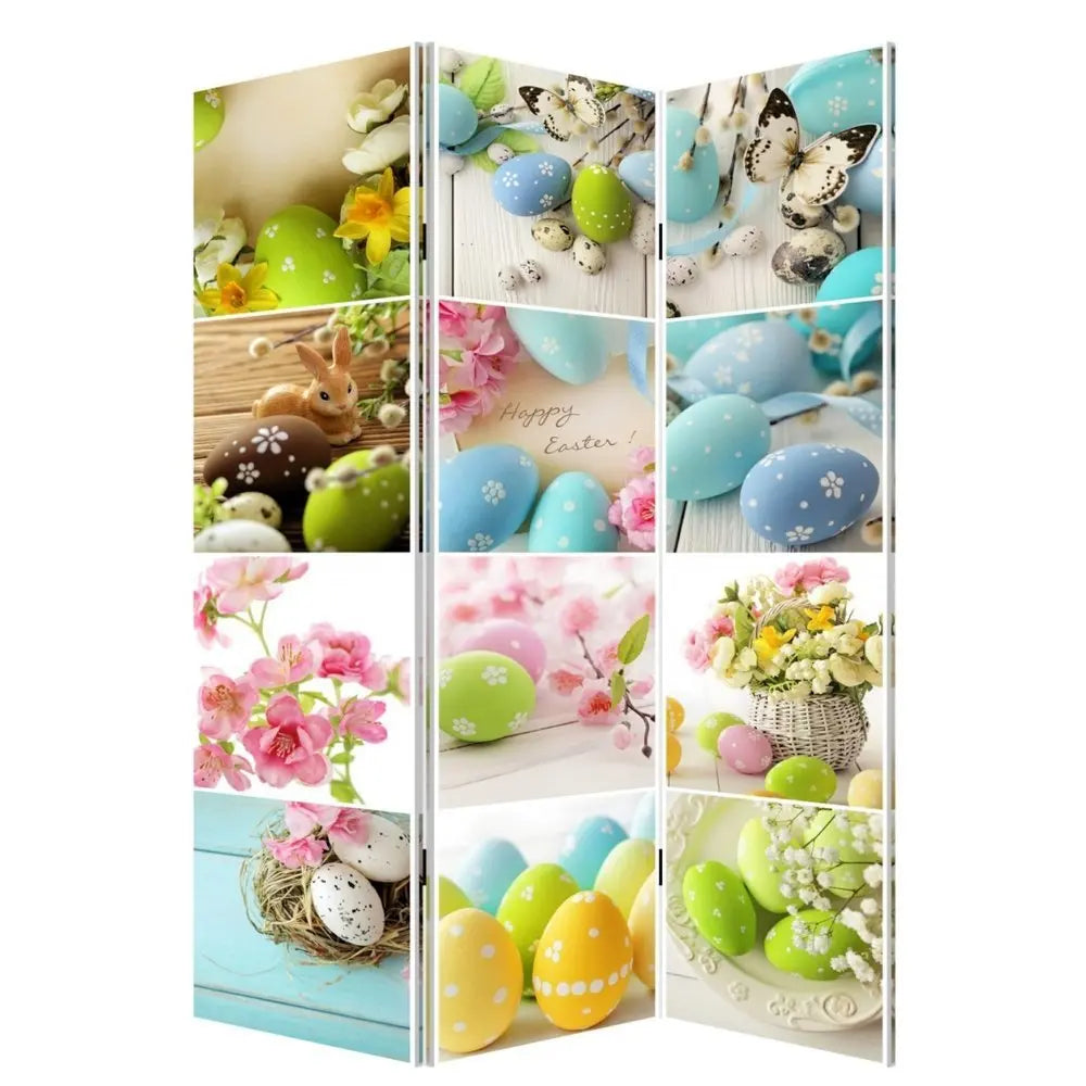 72" Yellow and White Canvas Folding Three Panel Screen Room Divider - NOBLE HOME INTERIORS