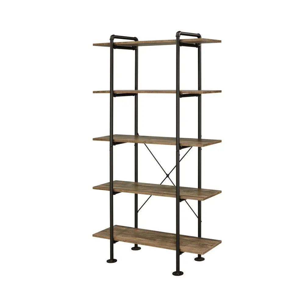 73" Brown And Black Metal Five Tier Etagere Bookcase - NOBLE HOME INTERIORS