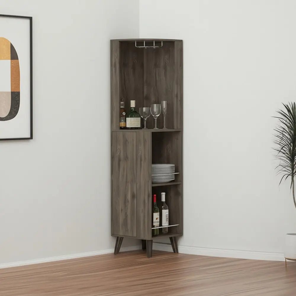 73" Dark Brown Wood Corner Bar Cabinet With One Drawer HomeRoots