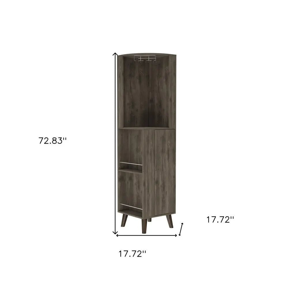 73" Dark Brown Wood Corner Bar Cabinet With One Drawer HomeRoots