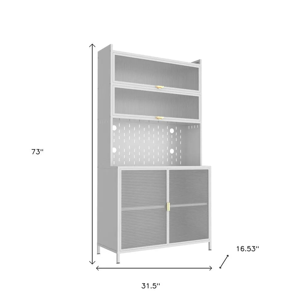 73" White Stainless Steel Textured Door Dining Hutch With Two Doors - NOVA HOME FURNITURE