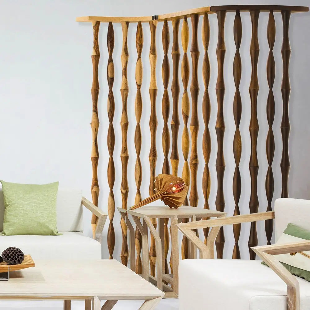 74" Natural Solid Wood Three Panel Screen Room Divider - NOBLE HOME INTERIORS