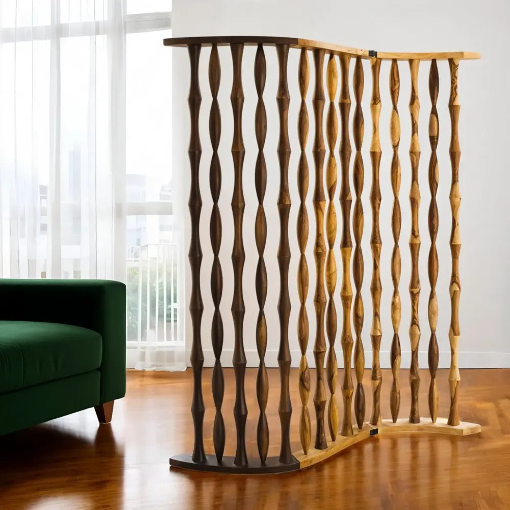 74" Natural Solid Wood Three Panel Screen Room Divider - NOBLE HOME INTERIORS