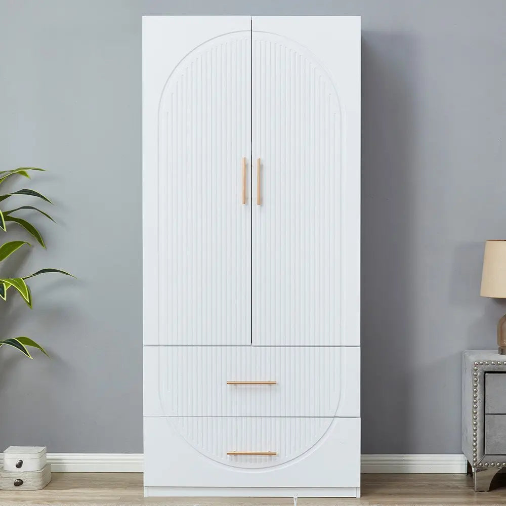 74" White Carved Geometric Two Door Two Drawer Combo Dresser - NOBLE HOME INTERIORS