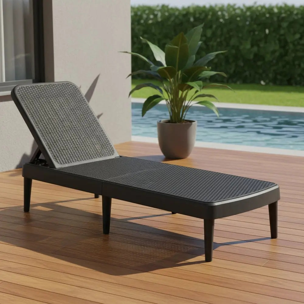 75" Black Heavy Duty Plastic Outdoor Stacking Chaise Lounge - NOBLE HOME INTERIORS