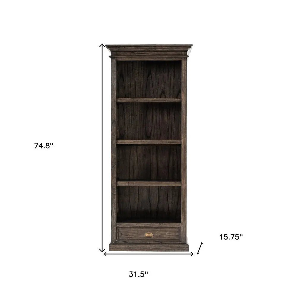 75" Brown and Black Wood Four Tier Bookcase - NOBLE HOME INTERIORS