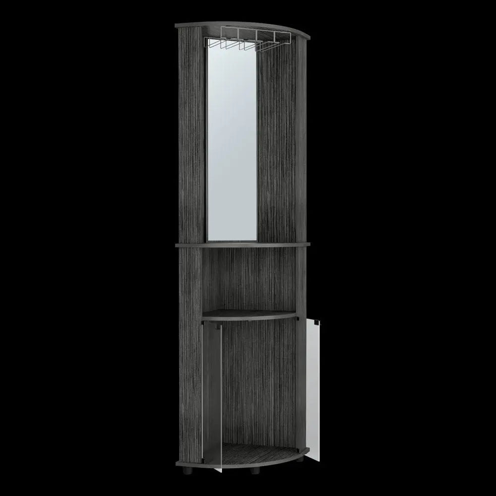 75" Charcoal Wood Ribbed Texture Corner Bar Cabinet With Two Doors - NOVA HOME FURNITURE