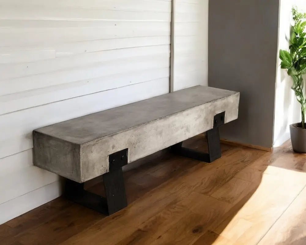 75" Gray and Black Metal and Concrete Indoor Outdoor Bench - NOBLE HOME INTERIORS