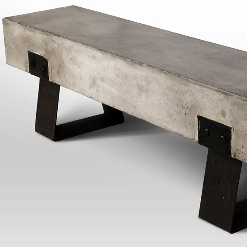 75" Gray and Black Metal and Concrete Indoor Outdoor Bench - NOBLE HOME INTERIORS