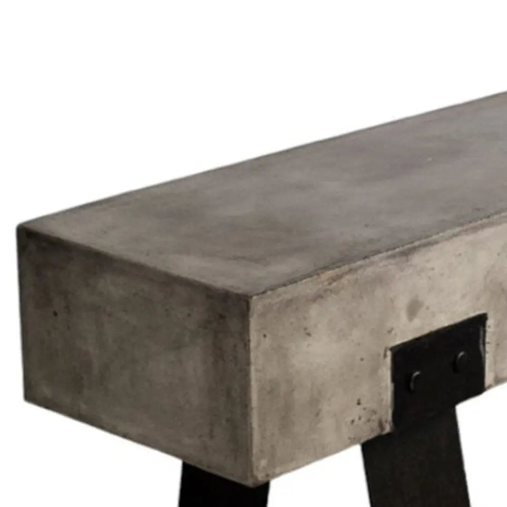 75" Gray and Black Metal and Concrete Indoor Outdoor Bench - NOBLE HOME INTERIORS