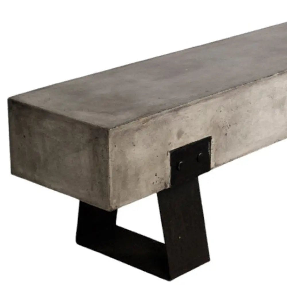 75" Gray and Black Metal and Concrete Indoor Outdoor Bench - NOBLE HOME INTERIORS