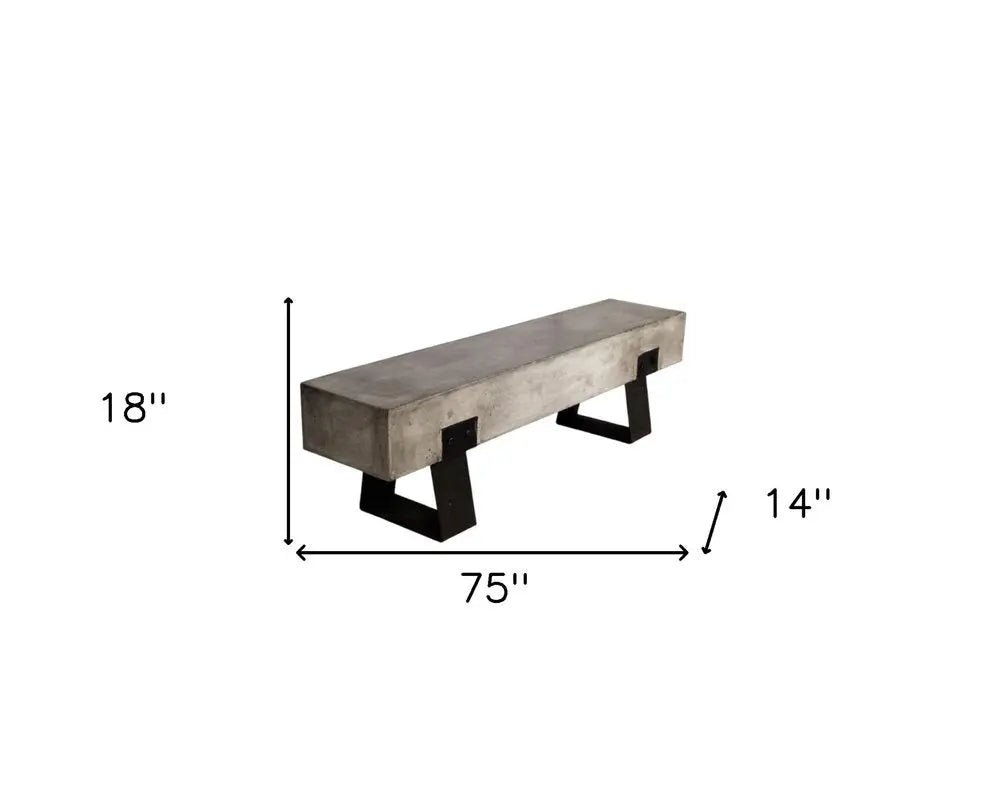 75" Gray and Black Metal and Concrete Indoor Outdoor Bench - NOBLE HOME INTERIORS