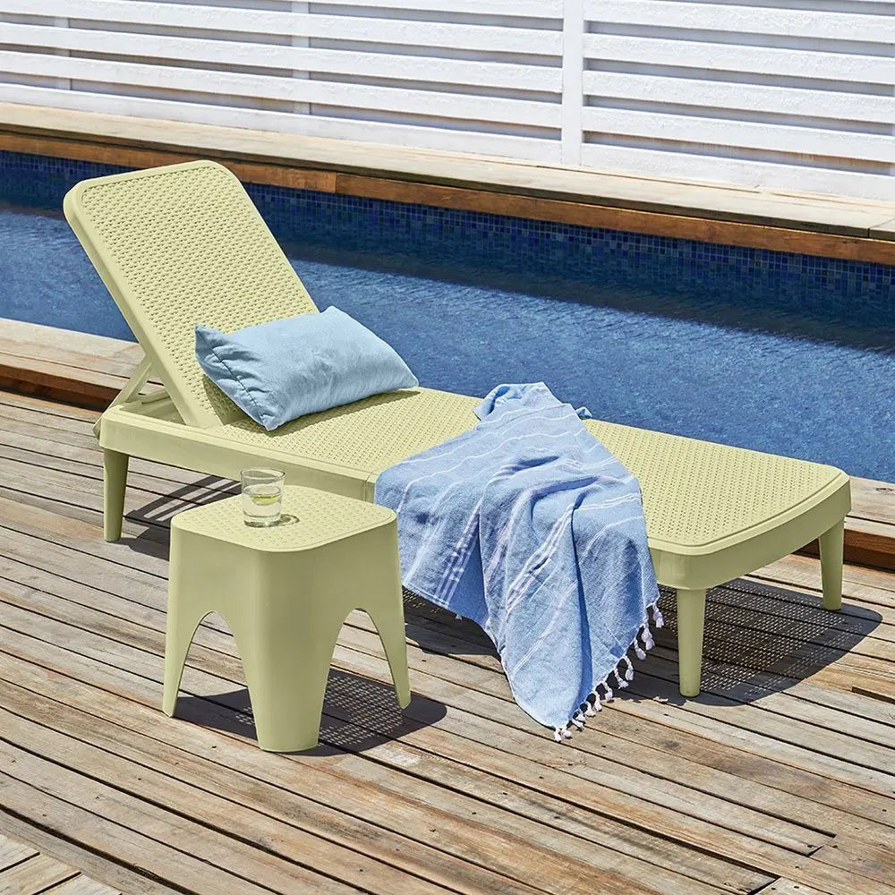 75" Sage Heavy Duty Plastic Outdoor Stacking Chaise Lounge - NOBLE HOME INTERIORS