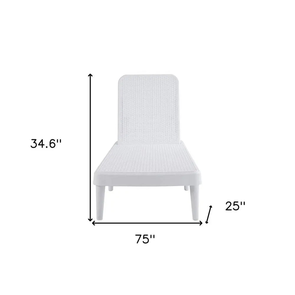 75" White Heavy Duty Plastic Outdoor Stacking Chaise Lounge - NOBLE HOME INTERIORS