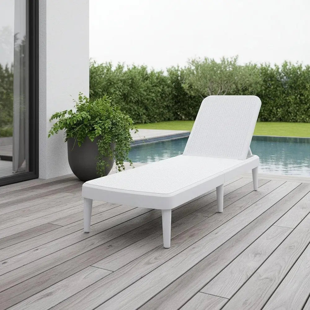 75" White Heavy Duty Plastic Outdoor Stacking Chaise Lounge - NOBLE HOME INTERIORS