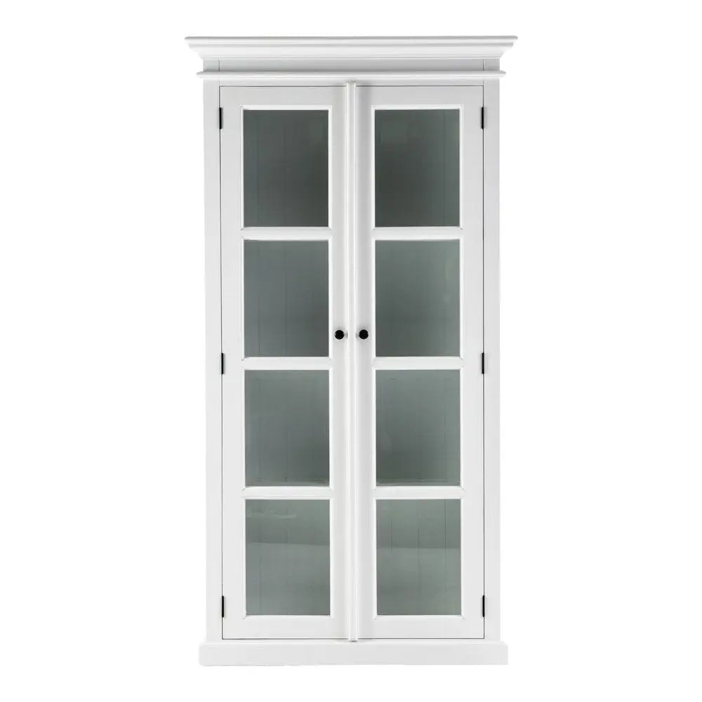 75" White Wood and Glass Double Door Storage Cabinet - NOVA HOME FURNITURE