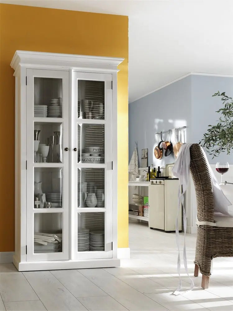 75" White Wood and Glass Double Door Storage Cabinet - NOVA HOME FURNITURE