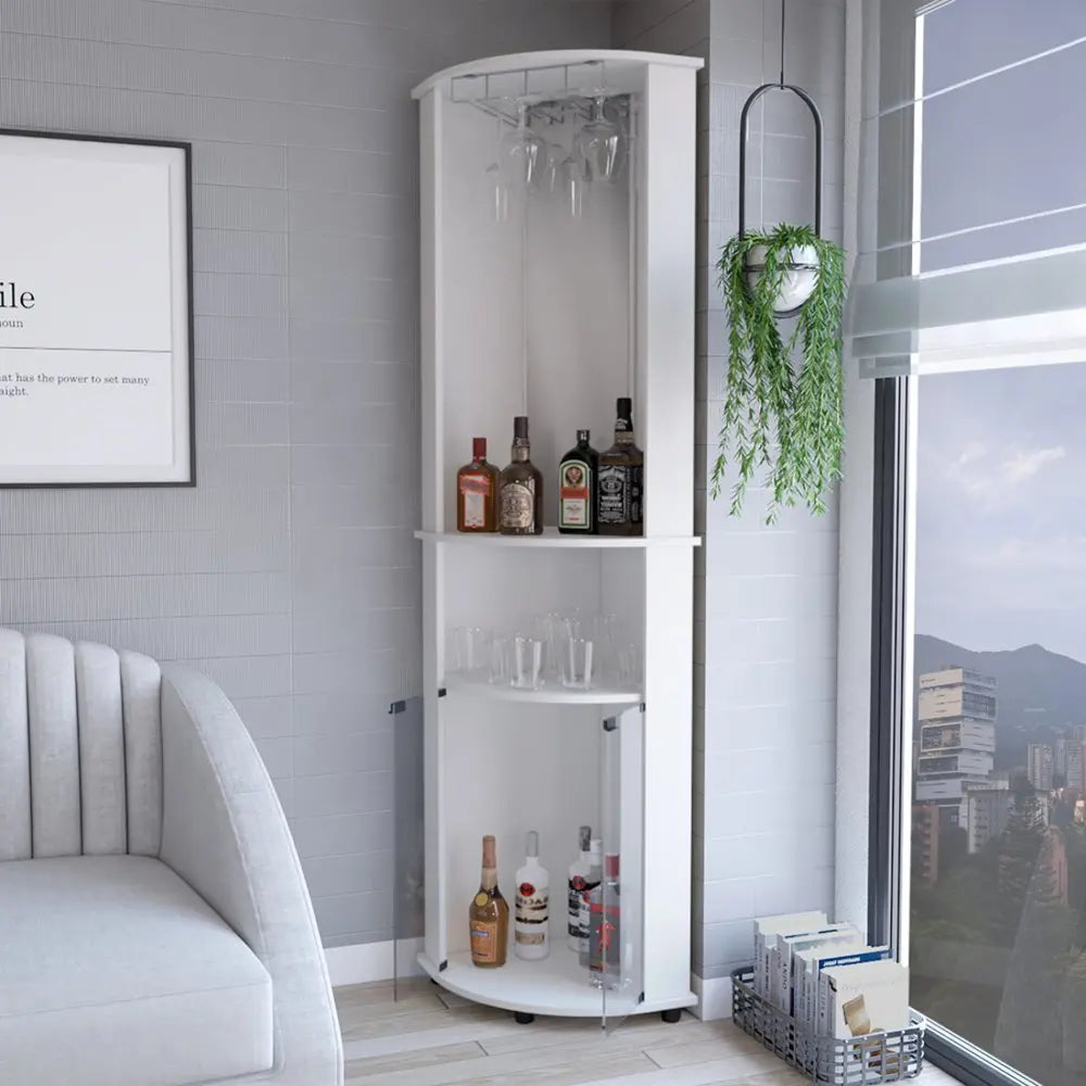 75" White Wood Corner Bar Cabinet With Three Shelves - NOVA HOME FURNITURE