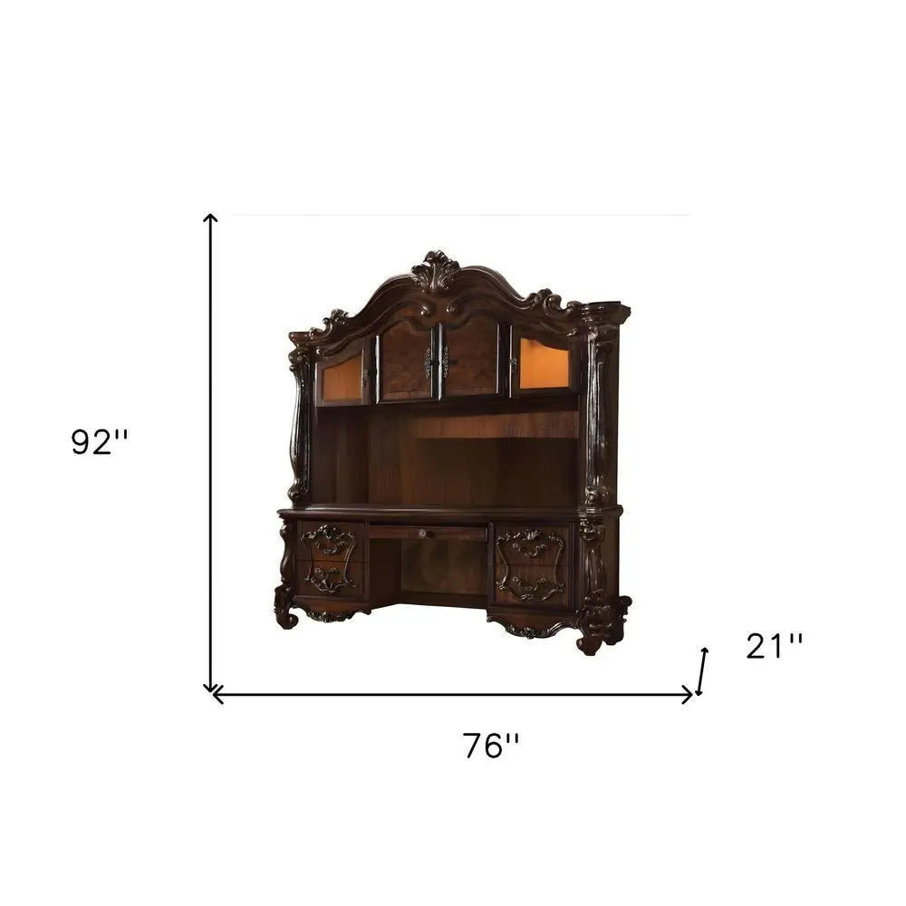 76" Dark Brown Wood Peninsula Credenza Desk With Four Cabinets Three Drawers - NOBLE HOME INTERIORS