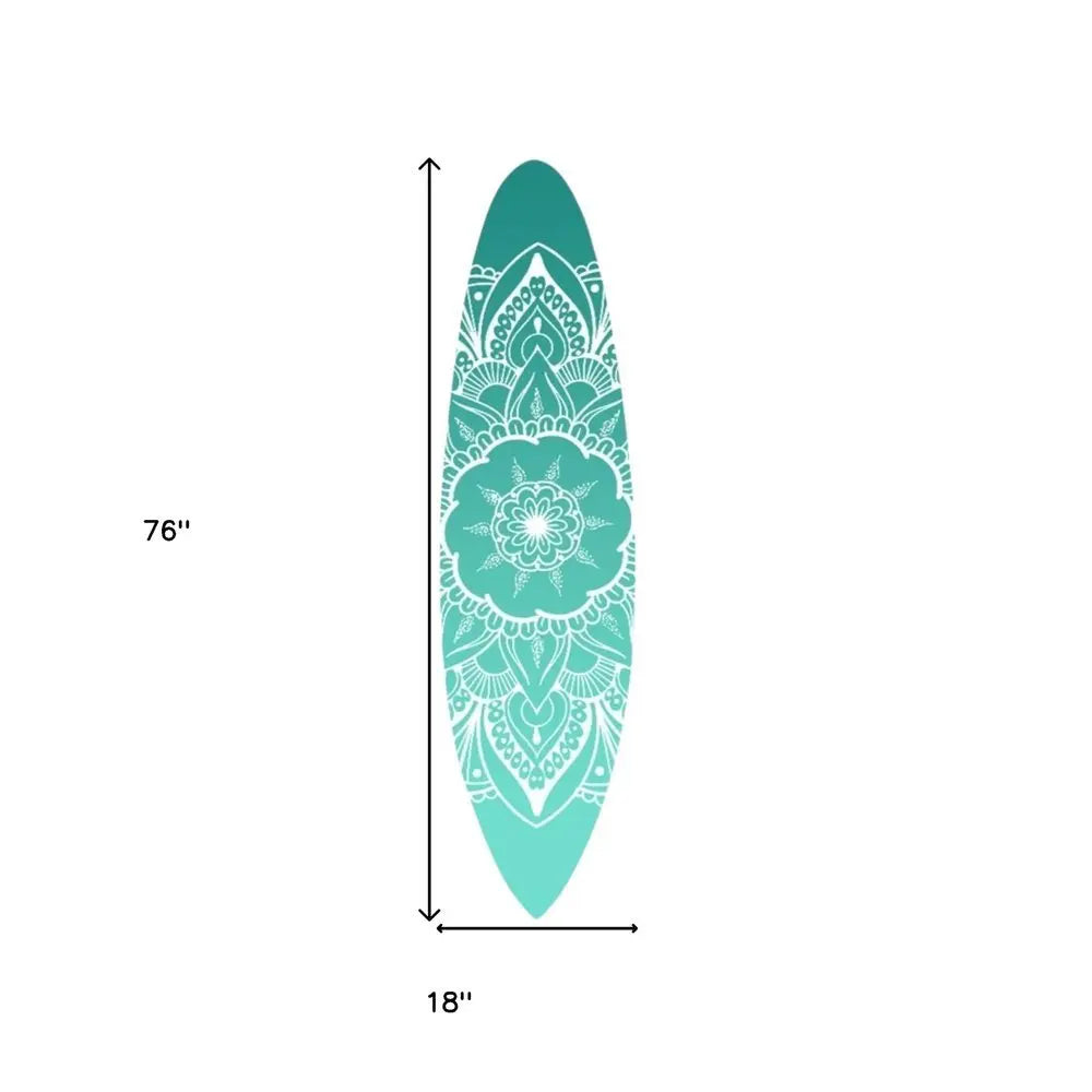 76" X 18" Blue and White Surfboard Floral Medallion Wood Wall Decor - NOBLE HOME INTERIORS