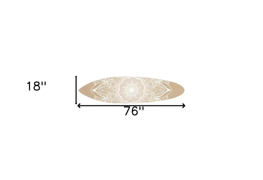 76" X 18" Tan and White Surfboard Floral Medallion Wood Hanging Dimensional Sculpture - NOBLE HOME INTERIORS