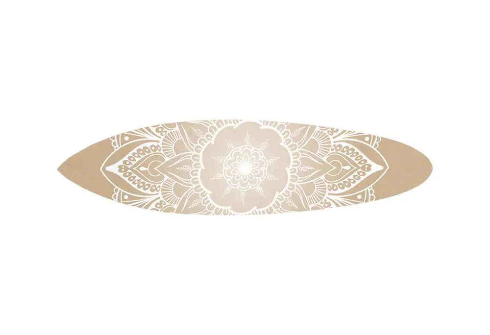 76" X 18" Tan and White Surfboard Floral Medallion Wood Hanging Dimensional Sculpture - NOBLE HOME INTERIORS