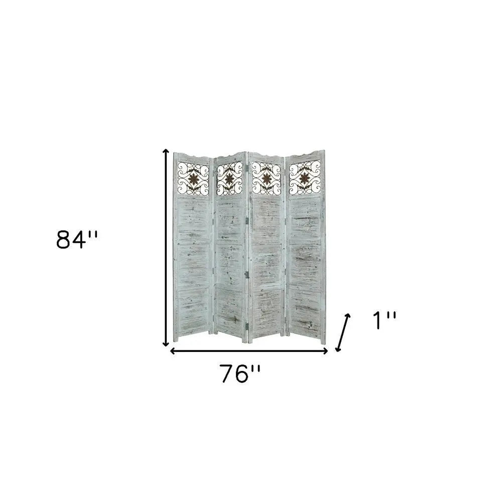 76" X 84" Blue Wood Screen - NOBLE HOME INTERIORS