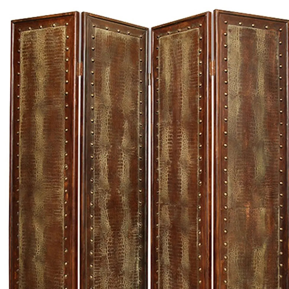 76" X 84" Brown Faux Leather Reptillian Screen - NOBLE HOME INTERIORS