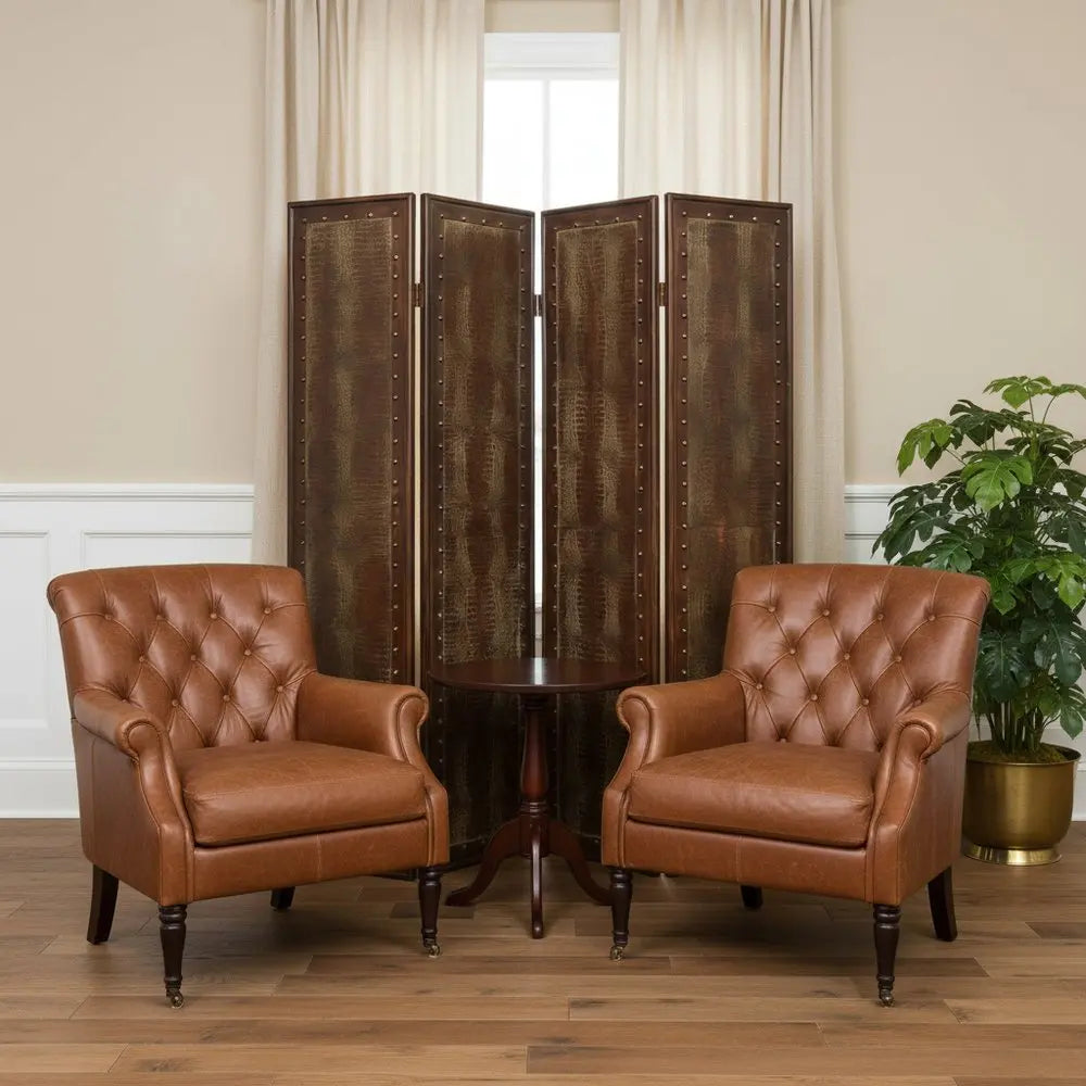 76" X 84" Brown Faux Leather Reptillian Screen - NOBLE HOME INTERIORS