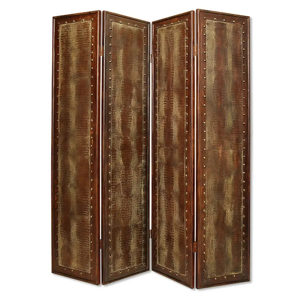 76" X 84" Brown Faux Leather Reptillian Screen - NOBLE HOME INTERIORS