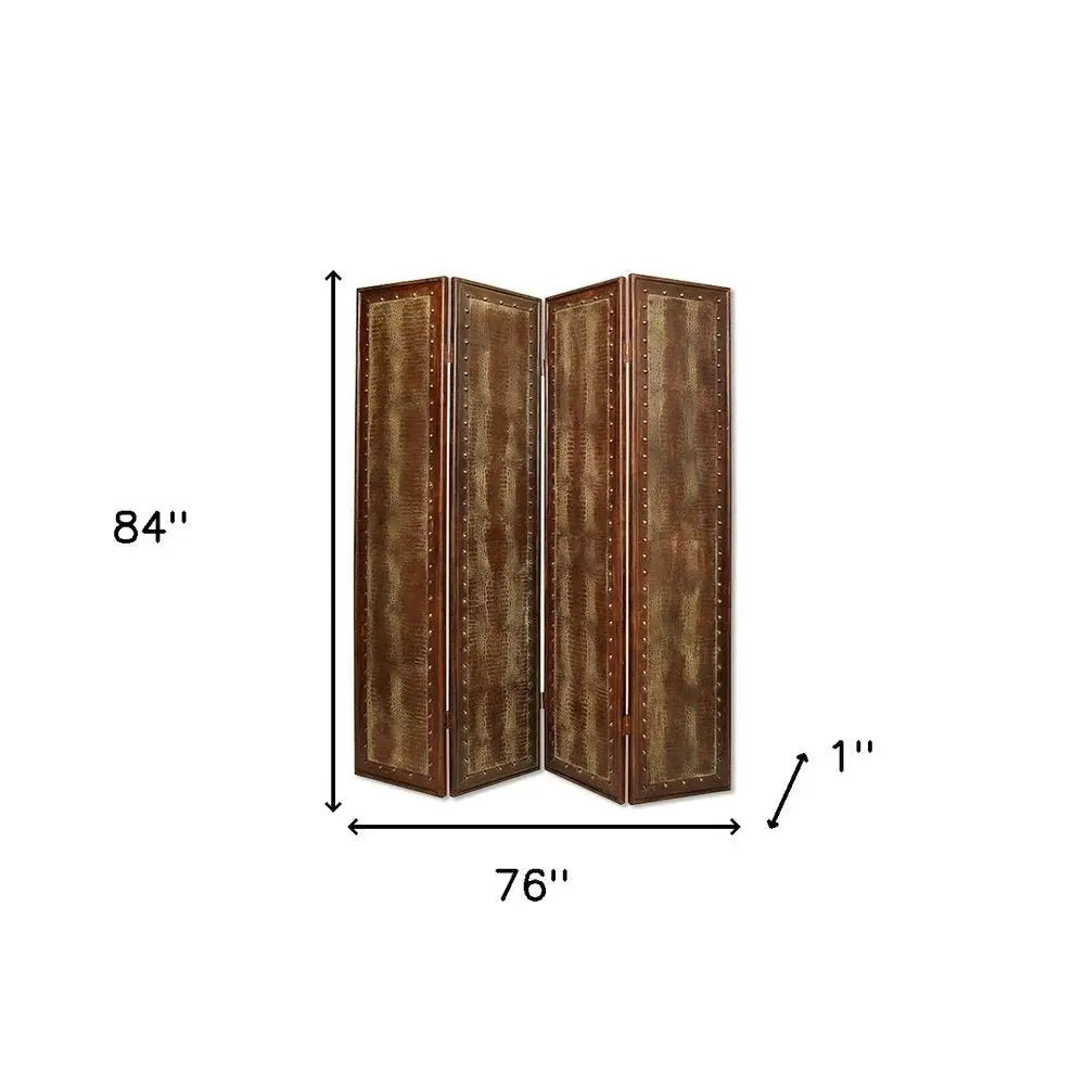 76" X 84" Brown Faux Leather Reptillian Screen - NOBLE HOME INTERIORS