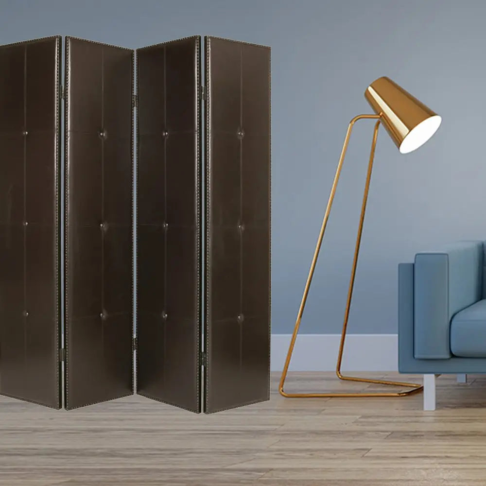 76" X 84" Brown Faux Leather Screen - NOBLE HOME INTERIORS