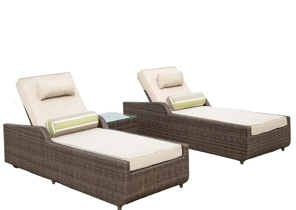 78" Set of Two Brown Indoor Outdoor Chaise Lounge with Beige Cushion - NOBLE HOME INTERIORS