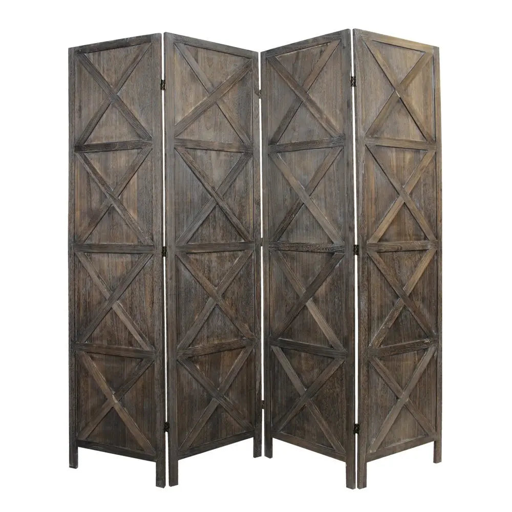 79" Brown Solid Wood Folding Four Panel Screen Room Divider - NOBLE HOME INTERIORS