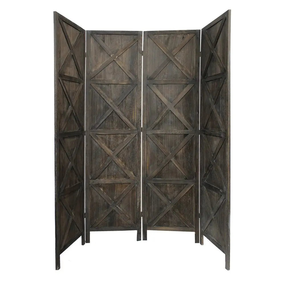 79" Brown Solid Wood Folding Four Panel Screen Room Divider - NOBLE HOME INTERIORS