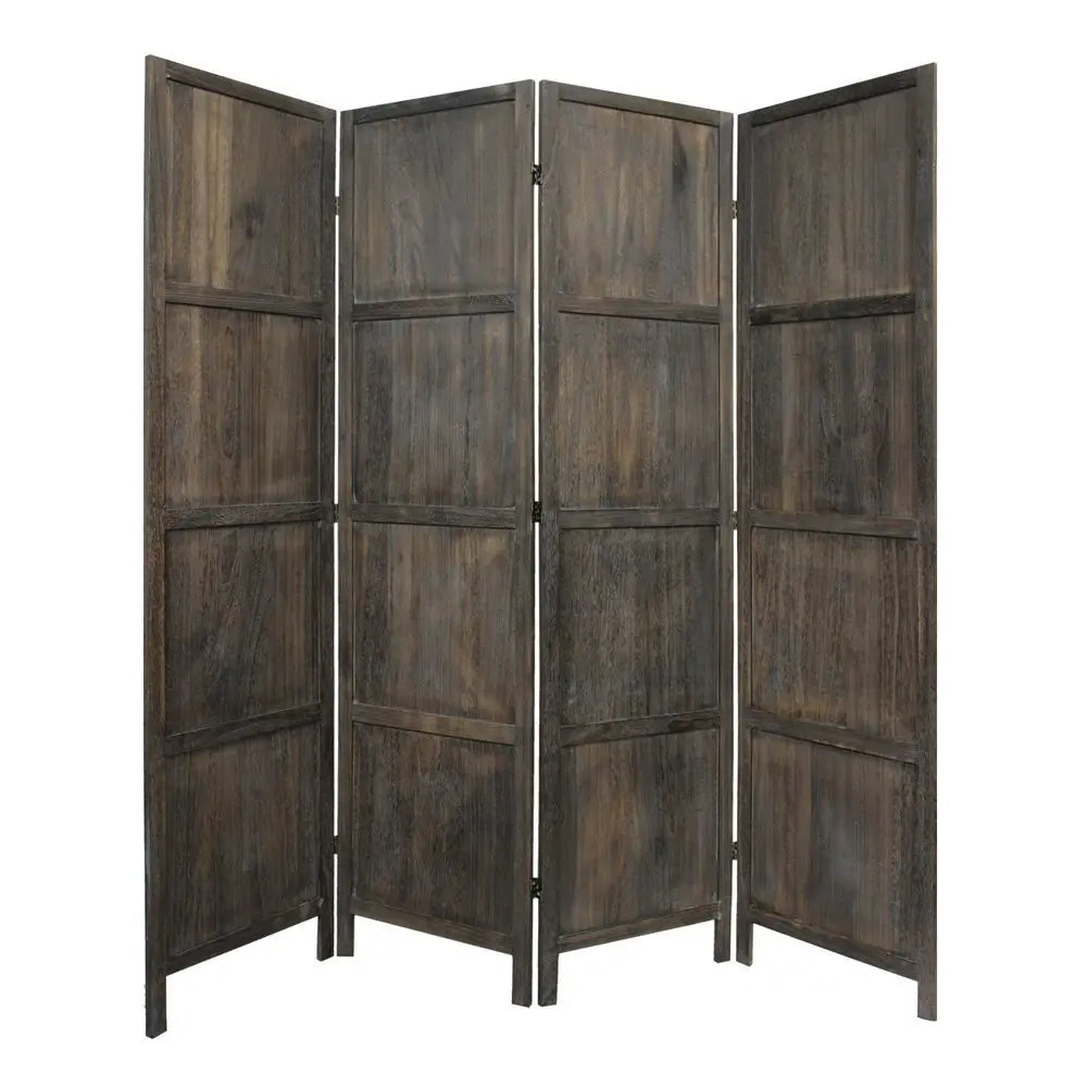 79" Brown Solid Wood Folding Four Panel Screen Room Divider - NOBLE HOME INTERIORS