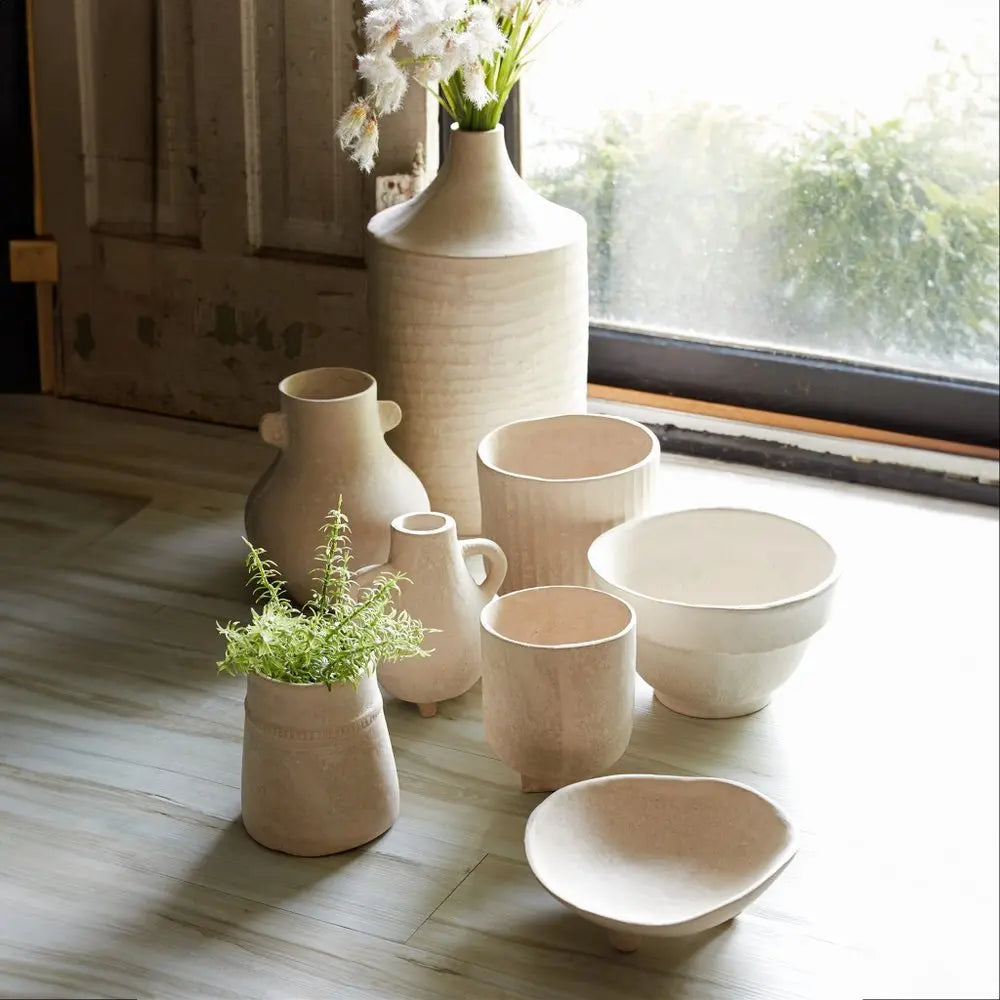 8" Beige Urn Resin Table Vase - NOBLE HOME INTERIORS