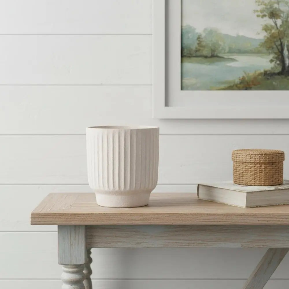 8" Beige Urn Resin Table Vase - NOBLE HOME INTERIORS