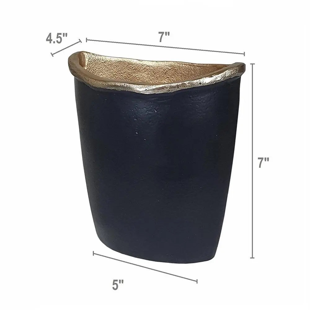 8" Black And Gold Cast Aluminum Oval Table Vase - NOBLE HOME INTERIORS