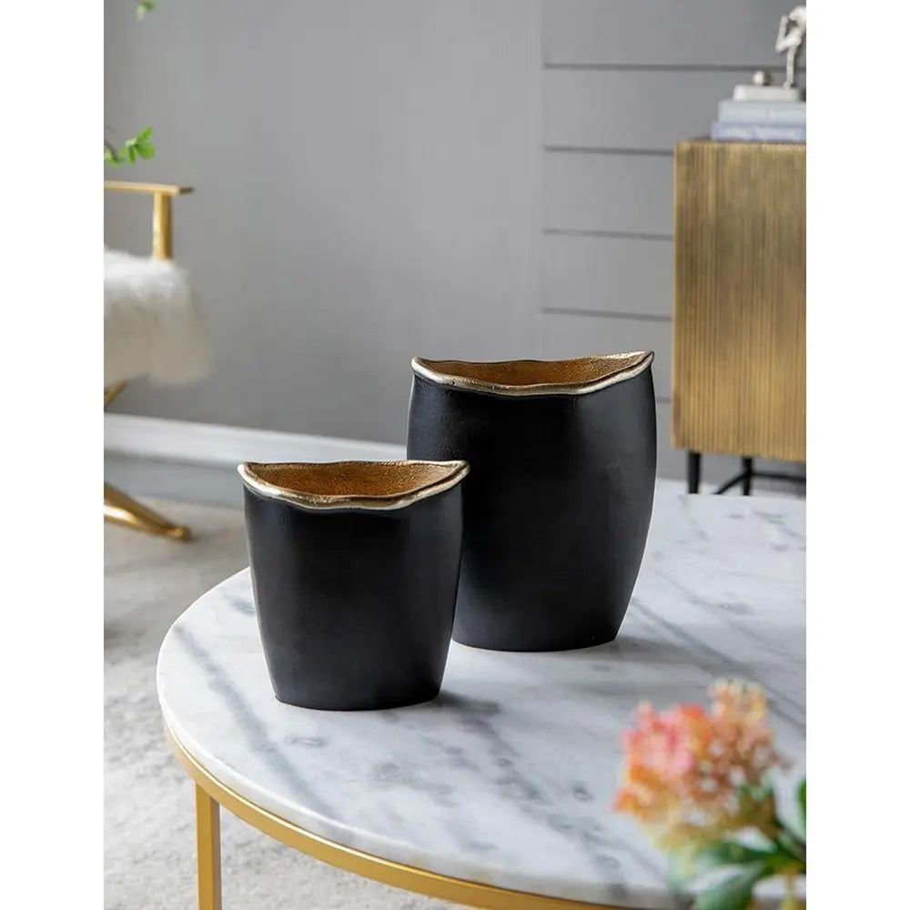 8" Black And Gold Cast Aluminum Oval Table Vase - NOBLE HOME INTERIORS