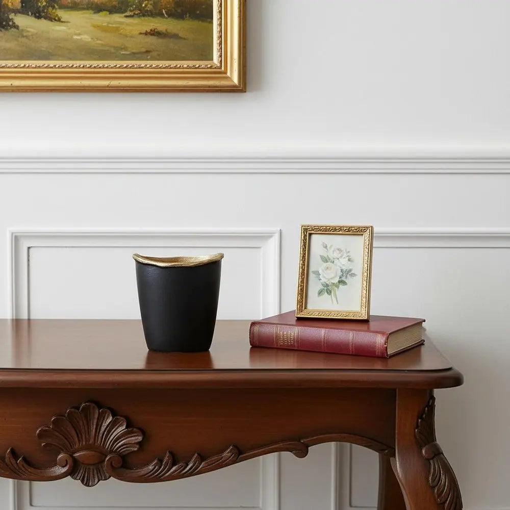 8" Black And Gold Cast Aluminum Oval Table Vase - NOBLE HOME INTERIORS