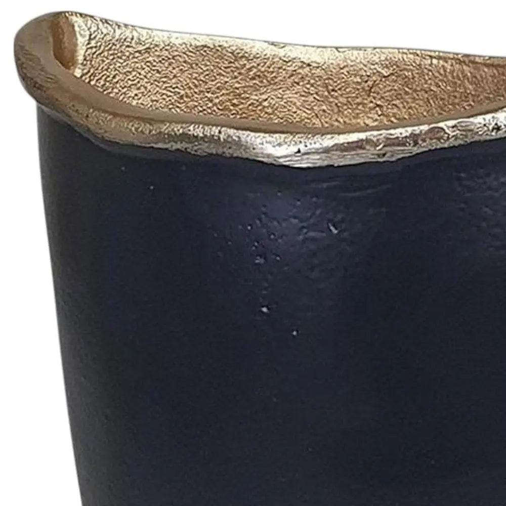 8" Black And Gold Cast Aluminum Oval Table Vase - NOBLE HOME INTERIORS